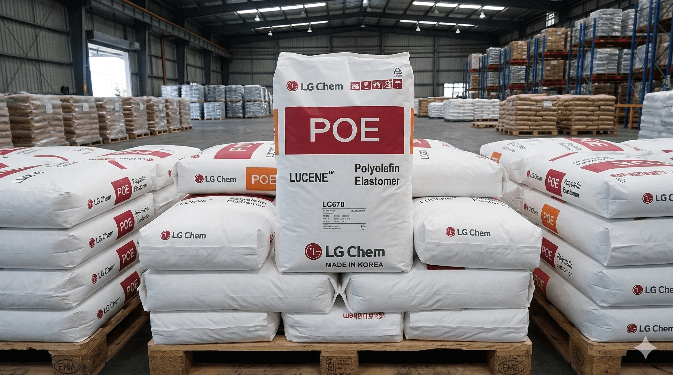 LG Chem LUCENE POE bags on pallet