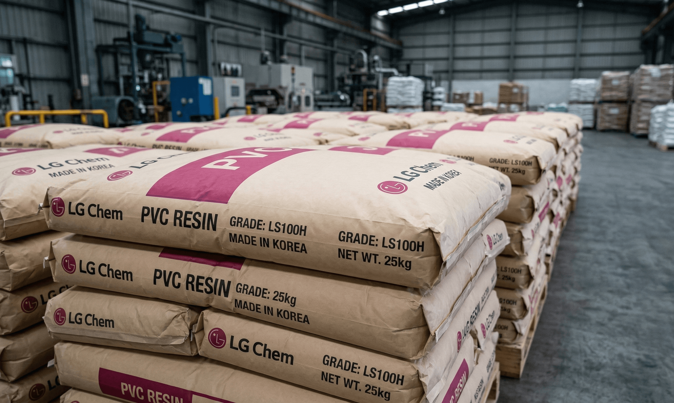 LG Chem PVC resin LS100H bags on pallet