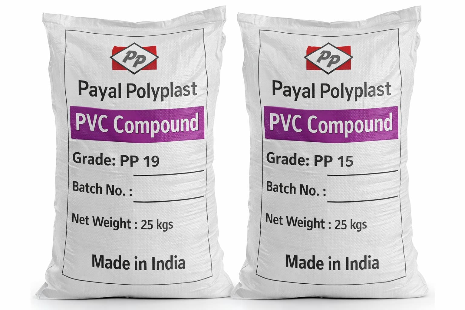 Multiple Payal Polyplast PVC compound bags PP 15 and PP 19